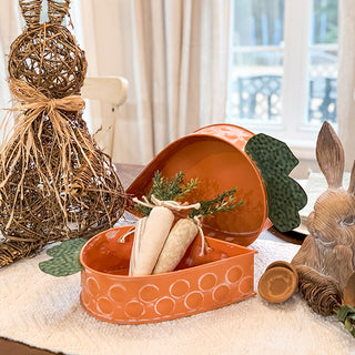 Distressed Carrot Metal Trays, Set of 2