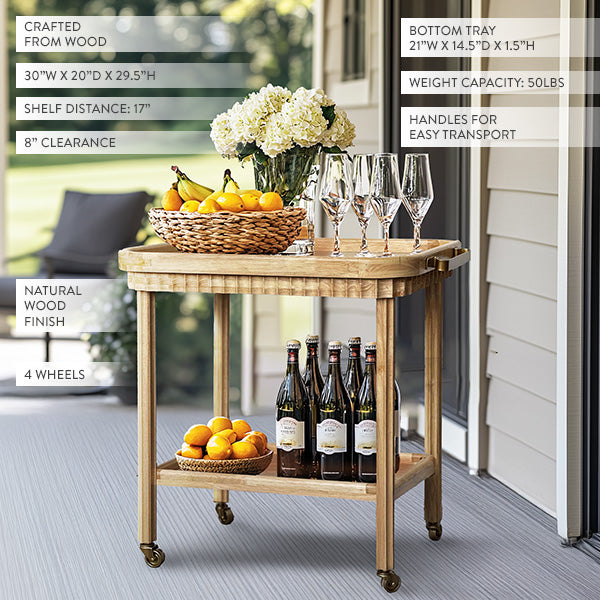 Rolling Fluted Wood Bar Cart Decor Steals