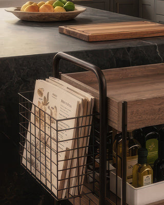 Farmhouse 3-Tier Wood and Metal Rolling Storage Cart with Wire Baskets