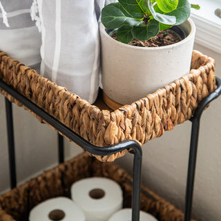 Two-Tier Natural Woven Basket Rolling Storage Cart with Wheels