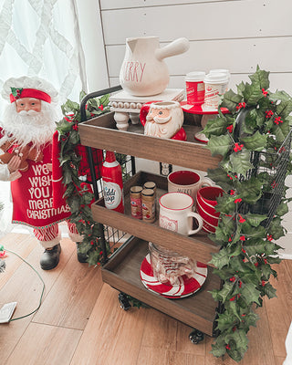 Farmhouse 3-Tier Wood and Metal Rolling Storage Cart with Wire Baskets