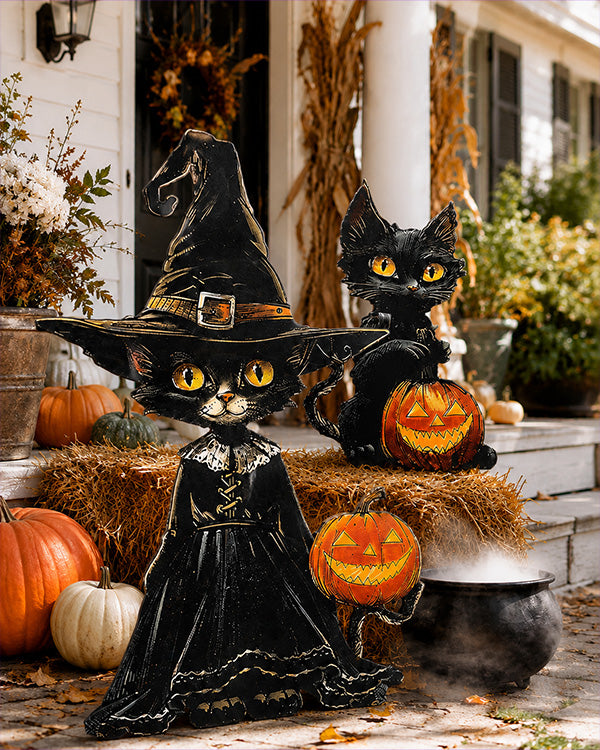 Indoor/Outdoor Cat Witch Cutout, Set of Two | Spooky Season Collection