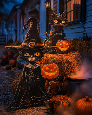 Indoor/Outdoor Cat Witch Cutout, Set of Two | Spooky Season Collection