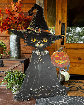 Indoor/Outdoor Cat Witch Cutout, Set of Two | Spooky Season Collection