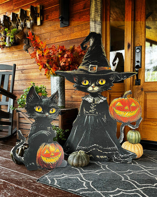 Indoor/Outdoor Cat Witch Cutout, Set of Two | Spooky Season Collection