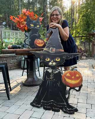 Indoor/Outdoor Cat Witch Cutout, Set of Two | Spooky Season Collection