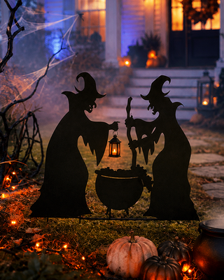 Vintage Style Witches Cauldron Metal Stake Set