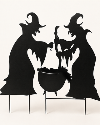 Vintage Style Witches Cauldron Metal Stake Set