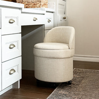 Cream vanity stool with backrest in modern home decor