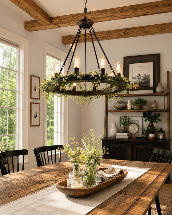  Rustic wagon wheel chandelier farmhouse dining room ceiling light fixture