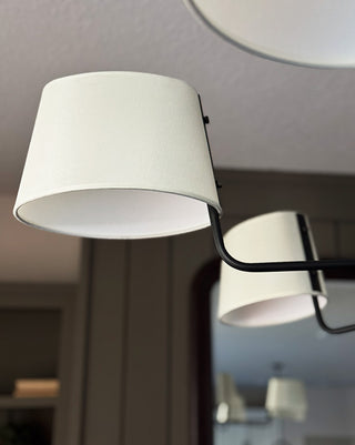 8-Light Black Iron Chandelier with White Fabric Shades