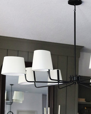 8-Light Black Iron Chandelier with White Fabric Shades