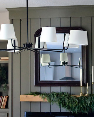 8-Light Black Iron Chandelier with White Fabric Shades