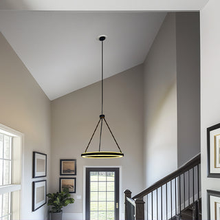 High ceiling foyer with modern LED ring chandelier