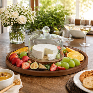 Tabletop Round Wood Serving Tray with Cloche