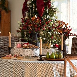 Christmas dining table decor with rustic wood tray