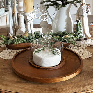 Tabletop Round Wood Serving Tray with Cloche
