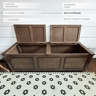 Dark wood entryway bench with hidden storage