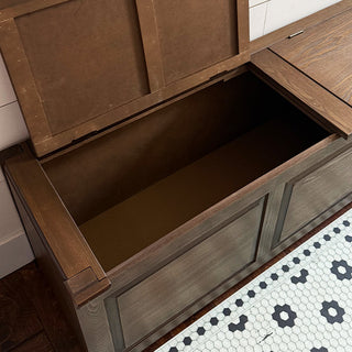 Wood grain detail on solid wood bench lid