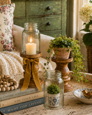 Wooden candle holder mason jar chimney