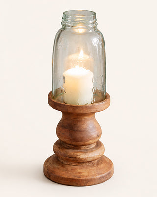 Wood stained candle holder tabletop display