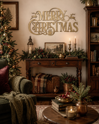 Gold Metal Merry Christmas Sign 39 Inch Two Piece Wall Decor