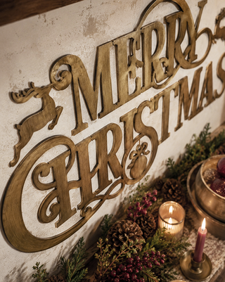 Gold Metal Merry Christmas Sign 39 Inch Two Piece Wall Decor