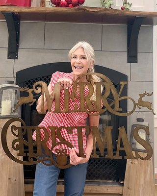 Gold Metal Merry Christmas Sign 39 Inch Two Piece Wall Decor