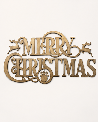 Gold Metal Merry Christmas Sign 39 Inch Two Piece Wall Decor