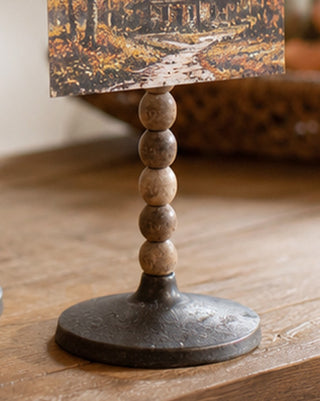 Hand-Turned Wood Bead Pedestal Clip Stands, Set of 2
