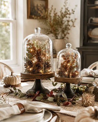 Dome-Shaped Wood and Glass Cloche, Set of 2