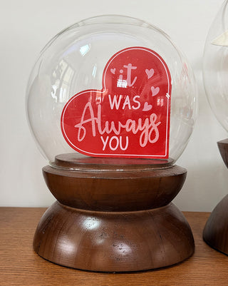Glass Cloche Display Domes with Rich Wood Pedestal Bases, Set of 2