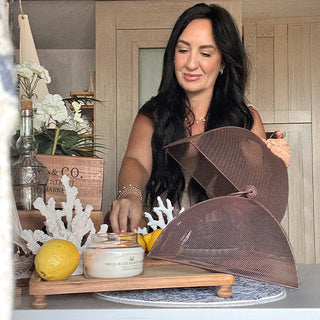 Wooden Tray Serving Station with Black Dome Cover, Set of 2