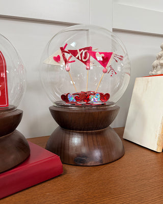 Glass Cloche Display Domes with Rich Wood Pedestal Bases, Set of 2