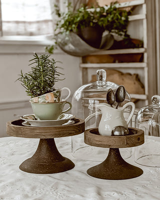 Dome-Shaped Wood and Glass Cloche, Set of 2