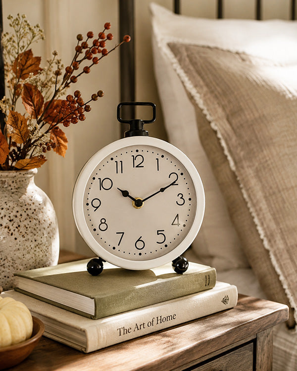 Aged Iron Table Clock with Ring Stand