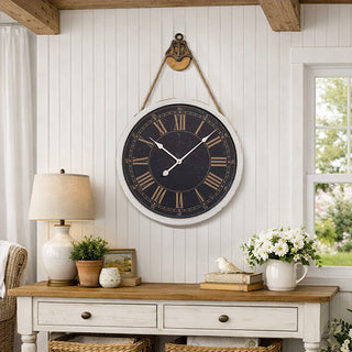 distressed black wall clock rope hanger