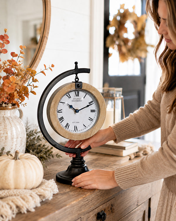 Suspended Farmhouse Mantel Clock with Wood Frame – 14 Inch