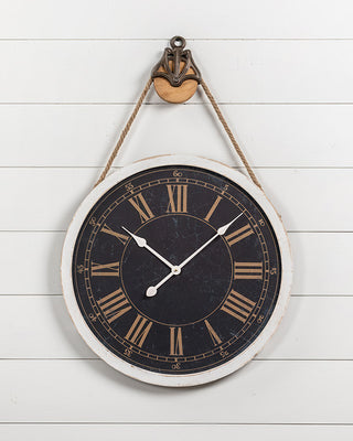 24 Inch Roman Numeral Pulley Wall Clock with Rope Hanger