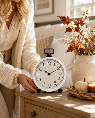 Aged Iron Table Clock with Ring Stand