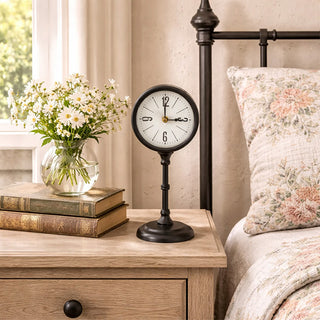 Classic farmhouse style standing clock with turned pedestal base