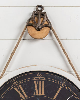 24 Inch Roman Numeral Pulley Wall Clock with Rope Hanger