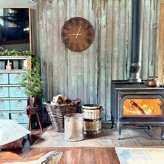 24 Inch Rustic Metal Wall Clock | Bronze Copper Finish with Roman Numerals & Gold Hands