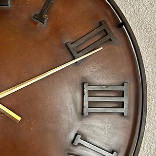 24 Inch Rustic Metal Wall Clock | Bronze Copper Finish with Roman Numerals & Gold Hands