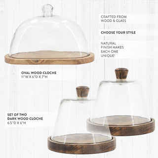 Wood and glass cloche kitchen decor display domes