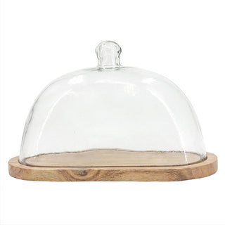 Oval glass cloche wood base modern kitchen display