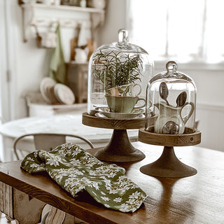 Rustic glass cloche set wood pedestal display decor