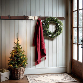 67 Inch Wall Mounted Rustic Wood and Metal Ski Coat Rack