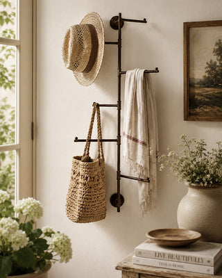 Industrial Vertical Wall-Mounted Coat Rack with 6 Rotating Arms