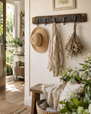 Rustic Recycled Wood Coat Rack | Farmhouse Wall Hook Organizer
